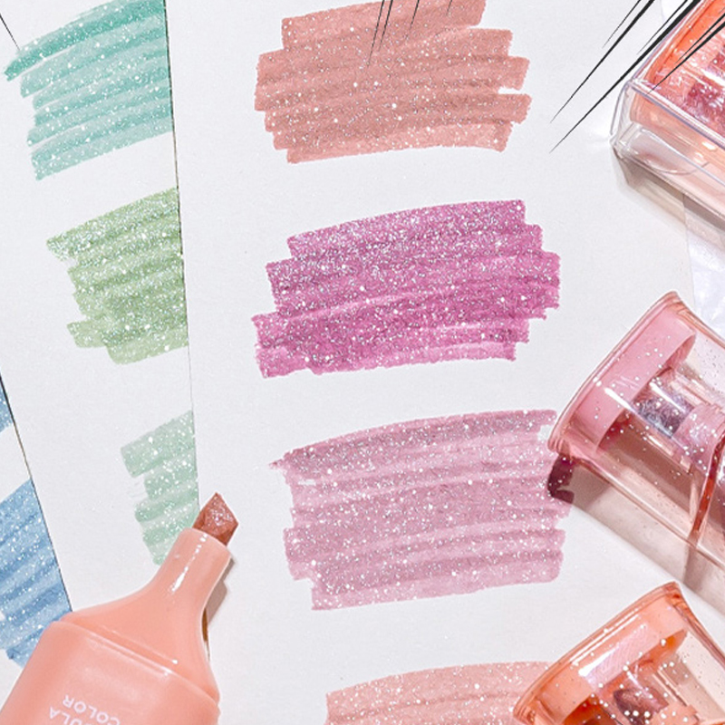 Highlighter Set Pastel - Evidenziatori glitterati, larghezza linea flessibile e